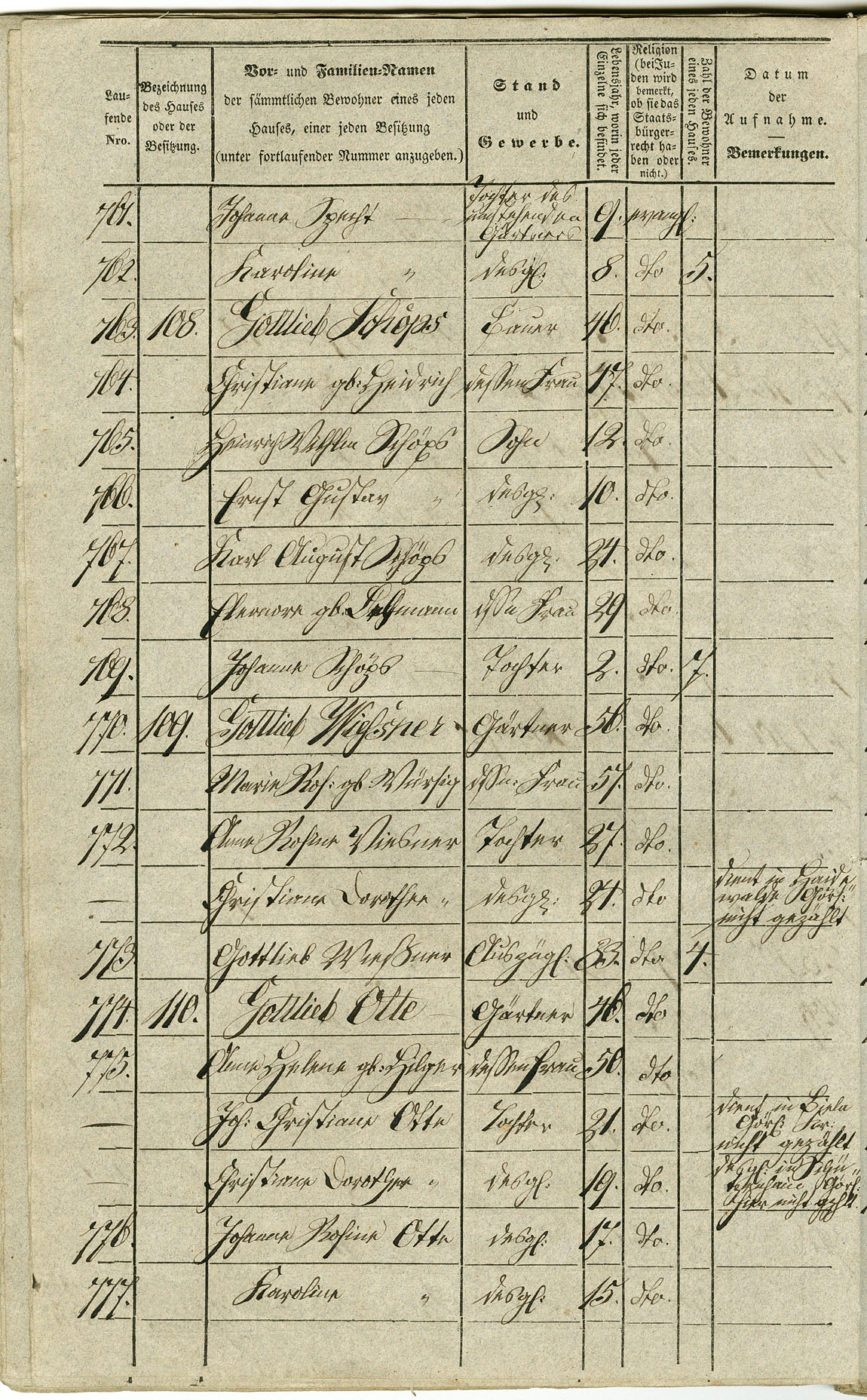 Waldau Einwohnerverzeichnis 1843 Seite 044