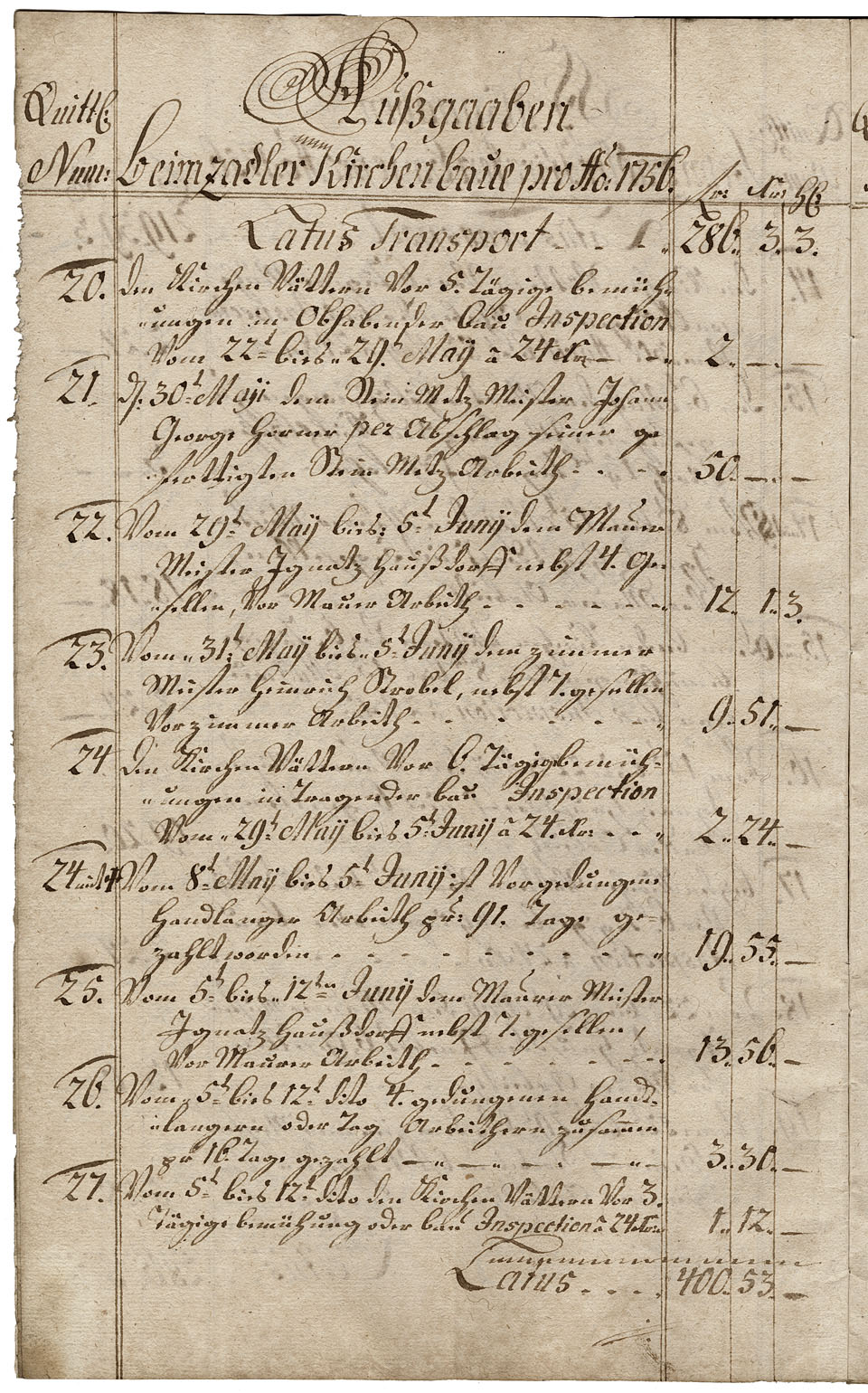 Zadel-Kirchenbaurechnungsbuch 1756 Seite 6