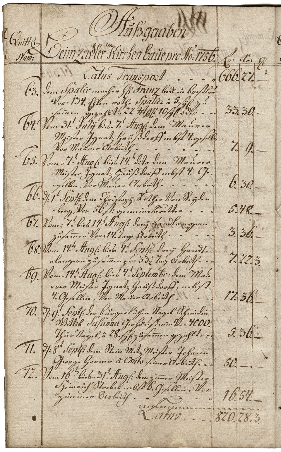 Zadel-Kirchenbaurechnungsbuch 1756 Seite 12