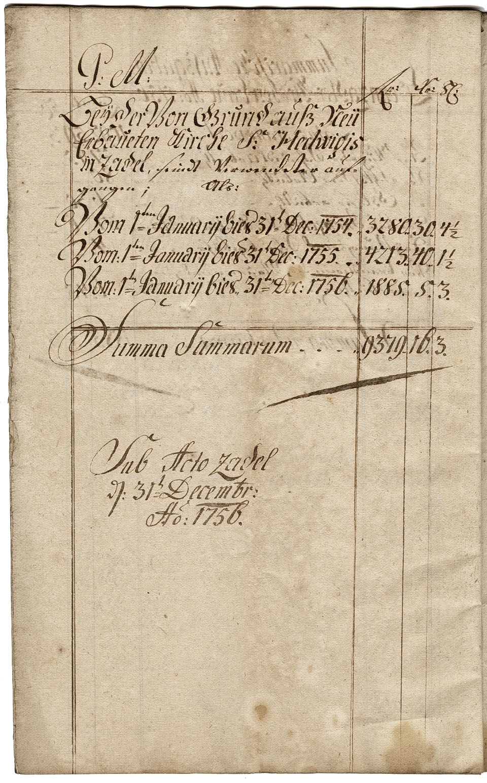 Zadel-Kirchenbaurechnungsbuch 1756 Seite 22