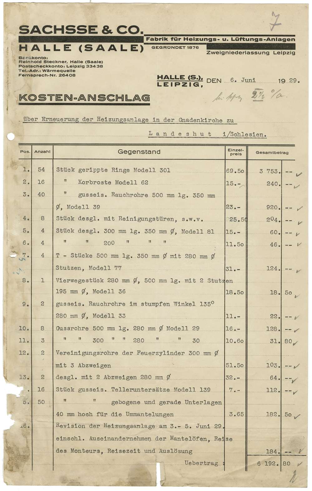 Kostenanschlag Heizung Seite 1